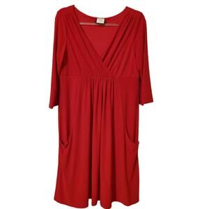 Blu Sage Shift Dress Red VNeck Oversided Pockets Large